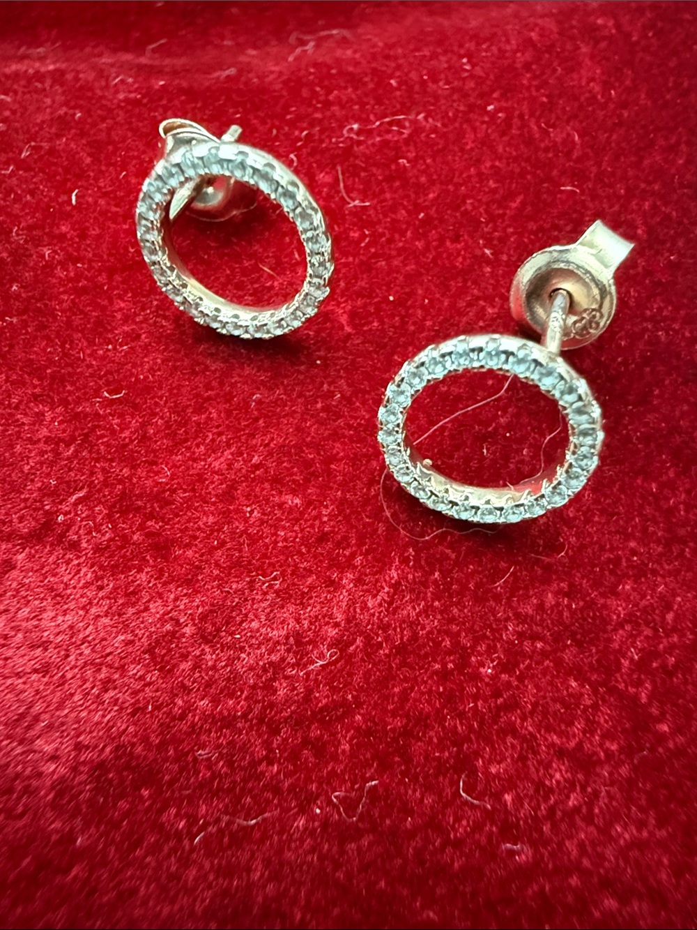 Gold Plated Sterling Silver Pave CZ Halo Stud Earrings